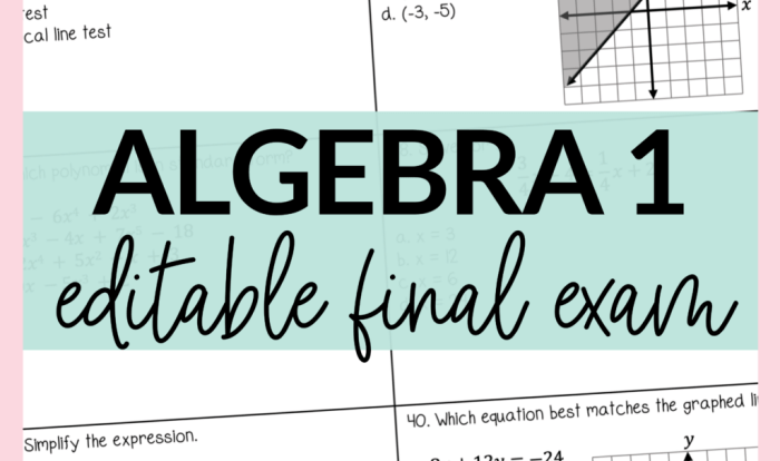 Algebra 1 final exam with answers