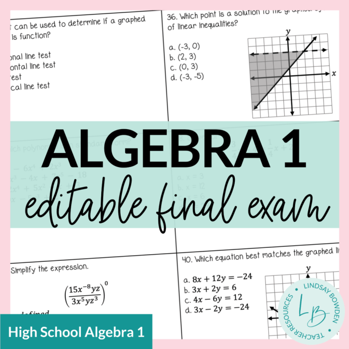 Algebra 1 final exam with answers