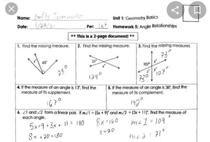 Unit 1 review geometry answer key