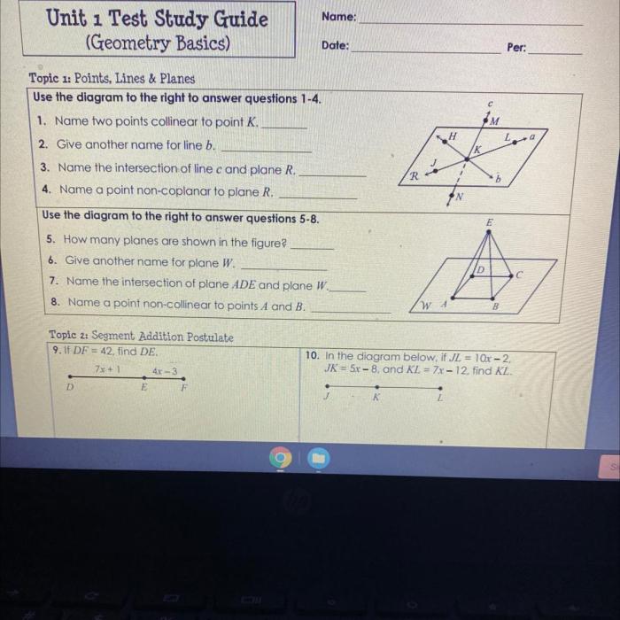 Unit 1 review geometry answer key