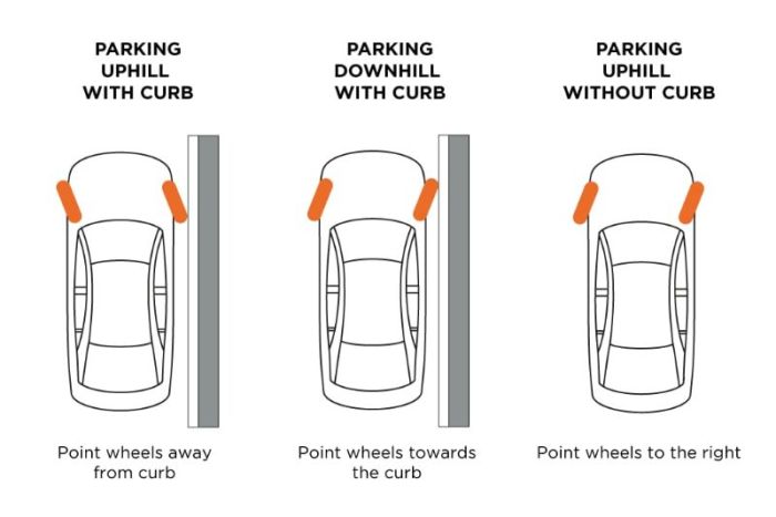 Dmv curb downhill wheels should driving